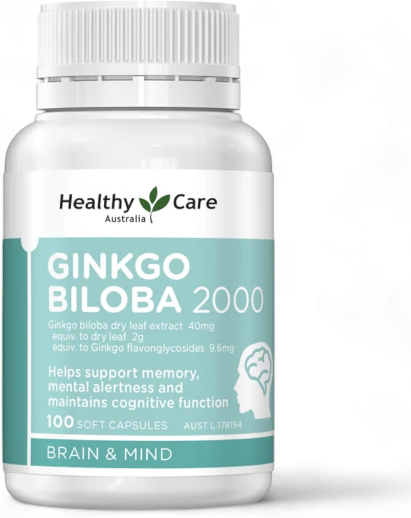 Soins de santé Ginkgo Biloba 2000mg 100 Capsules Australian Made