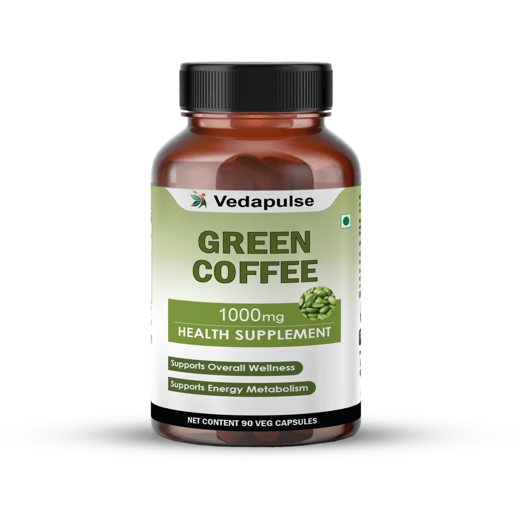 Green Coffee Herbs Extract Capsules, 1000mg, 90 Veg Capsules, with Grape Seed, Cinnamon, Basil, Black Pepper