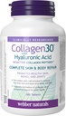Webber Naturals Collagen30 avec acide hyaluronique, peptides de collagène bioactif, 180 comprimés, aide à réduire les rides des yeux et la ligne faciale fine, non OGM