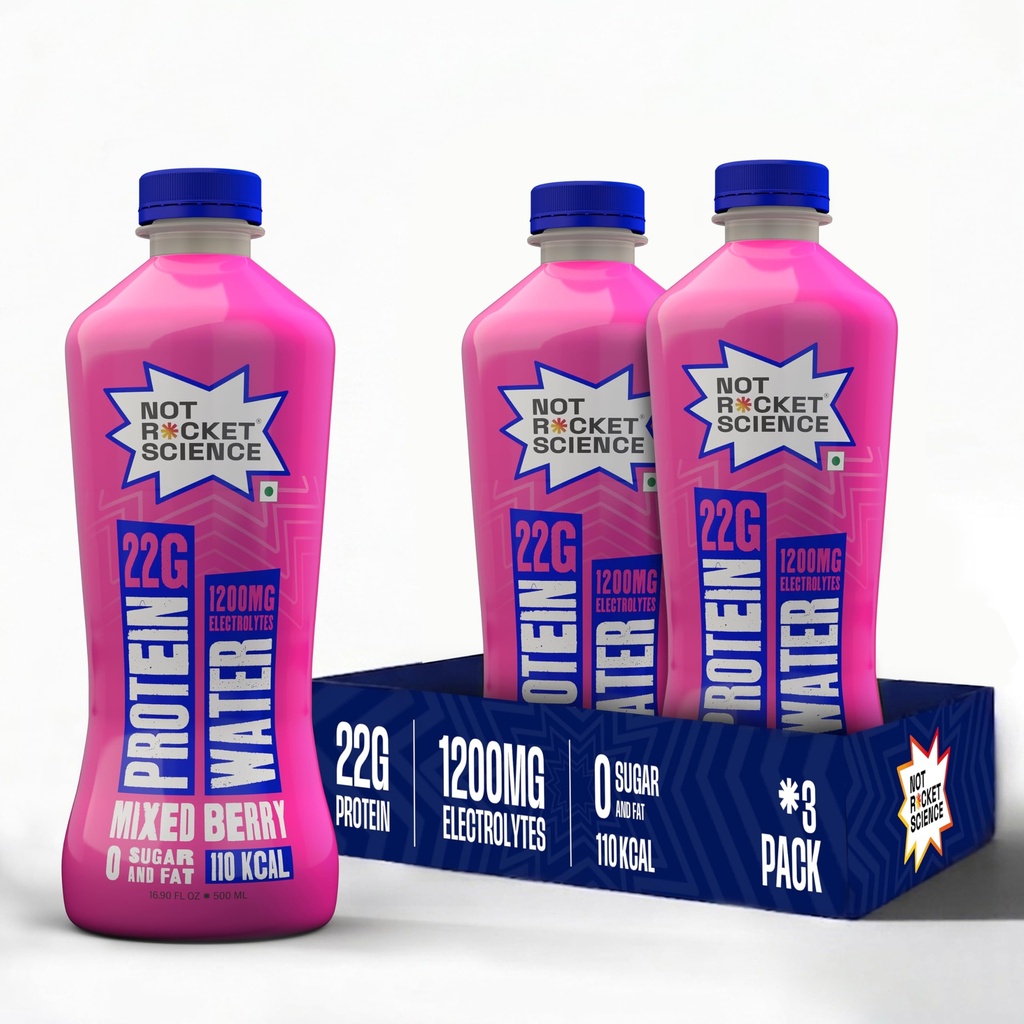 Not Rocket Science Protein Water - Mixed Berry | 22g Clear Whey Protein Isolate | 1200mg Electrolytes | 5g BCAAs | Zero Sugar | High Protein Drink | 500ml Pack of 3