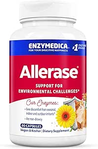 Enzymedica, Allerase, Supplément enzymatique non somnolent pour aider à soulager l'accumulation saisonnière de mucus, 60 Nombre