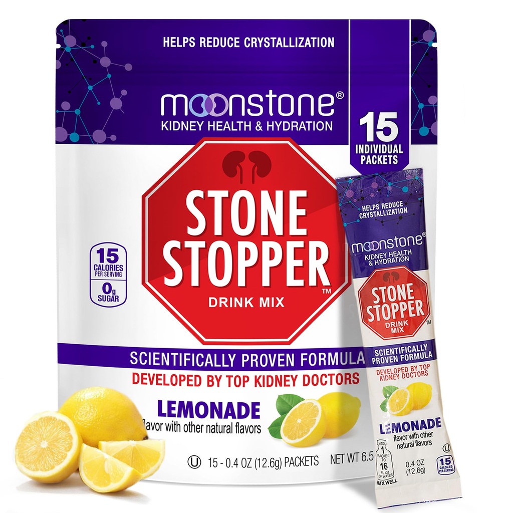 Mélange d'arrêts de pierre, Lemonade, Prévention de la pierre du rein, Protecteur d'oxalate de calcium, support de citrate d'alcali, développé par les urologues pour améliorer l'hydratation et soutenir la santé du rein, 15 jours d'approvisionnement