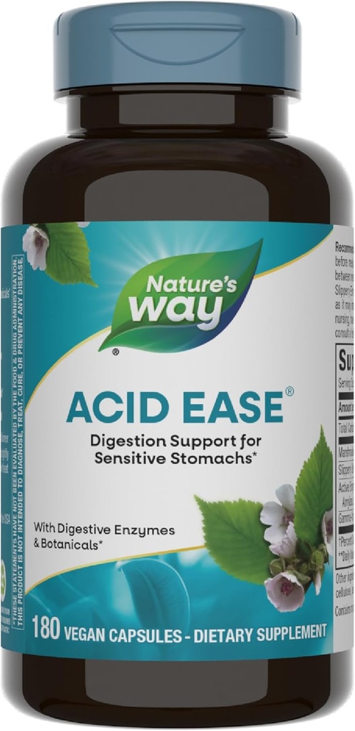 Nature's Way Acid-Ease Digestion Formula, Supplément de soutien digestif pour les ventres sensibles*, 180 Capsules Vegan