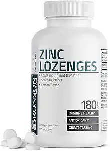 Bronson Zinc Lozenges Supplément antioxydant et immunosupport Lemon Aromatisé, 180 comprimés à croquer
