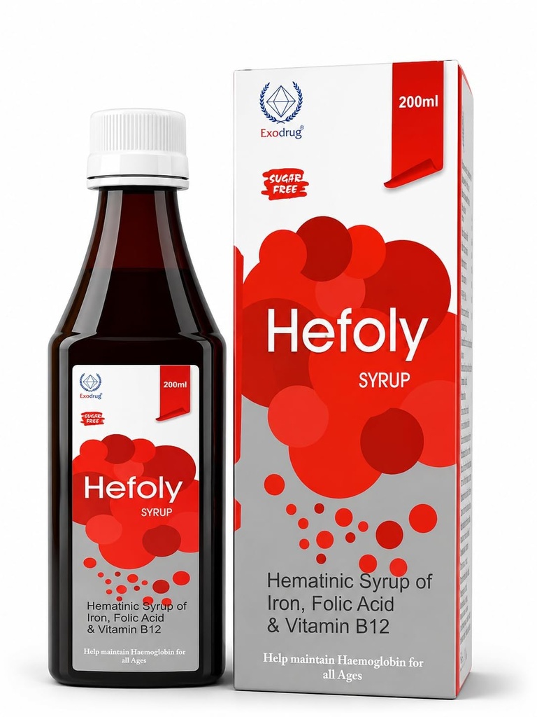 Healthy Hefoly Syrup 200ml | Iron, Folic Acid & Vitamin B12 Syrup | Sugar Free Hematinic Formula | Supports Hemoglobin Formation & Red Blood Cell Production | Nutritional Health Supplement for Adults