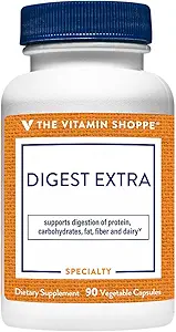 The Vitamin Shoppe Digest Extra - Digestive Enzymes for Fats, Carbohydrates and Protein Including a Digestive Aid for Gluten and Dairy - Supports Nutrient Absorption (30 Vegetable Capsules)