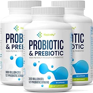 Probiotiques pour les femmes et les hommes, 300 milliards d'UFC Probiotiques de 12 souches + mélange de prébiotiques biologiques pour la digestion quotidienne, l'immuno-gomme, le ballonnement, la santé des femmes et des hommes, plateau stable - 180 capsules