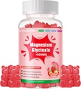 Glycinat de magnésium Gommies 1000mg - Supplément de potassium de magnésium sans sucre avec vitamine D, B6, CoQ10 pour l'humeur calme et le soutien du sommeil - 60 Gommies de fraise