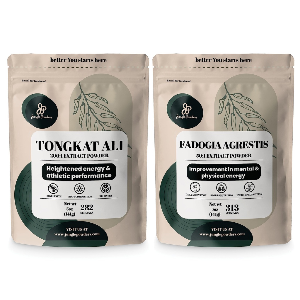 Poudres de jungle Tongkat Ali Poudre pour hommes 200:1 Extrait, Fadogia Agresti Poudre d'extrait pour hommes 50:1 Concentration 5oz Supplément