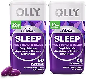 OLLY Ultra Strength Sleep Softgels, 10mg Mélatonine, L-Theanine, Camomille, Magnésium, Lemon Baume, soutient le sommeil profond, l'aide au sommeil de nuit, non Habit-Forming, 60 Compte (paquet de 2)