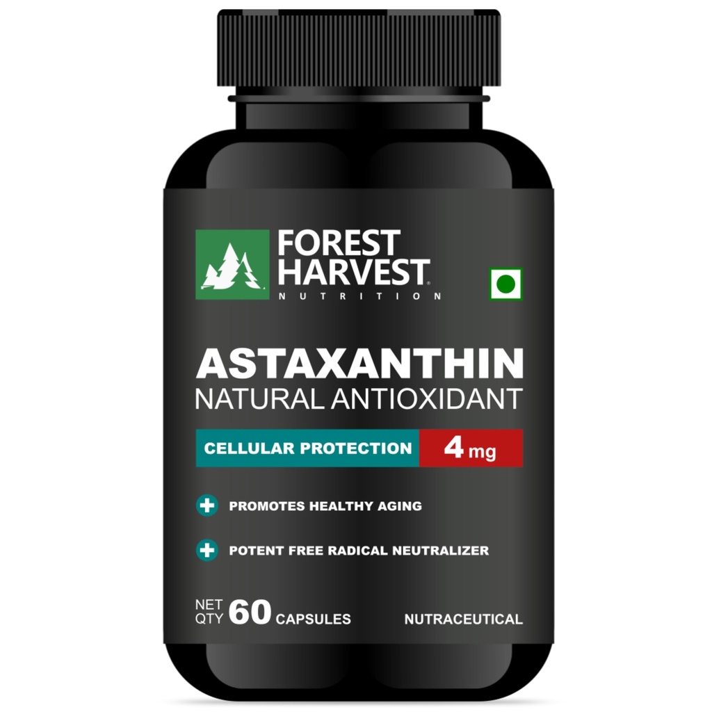 Astaxanthin 4 mg with Grape Seed Extract 10X | Advanced Antioxidant for Skin Glow, Eye Health & Heart Wellness | Supports Immunity, Joint Comfort & Cellular Protection | 60 Veg Capsules | WHO-GMP, ISO & HACCP Certified