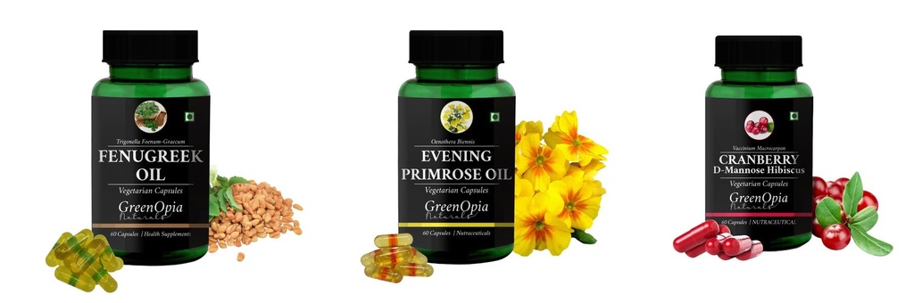 Fenugreek, Evening-primrose, Cranberry-d-mannose-hibiscus Combo | Convenient Nutrition & Wellness Routine | Multi-Pr