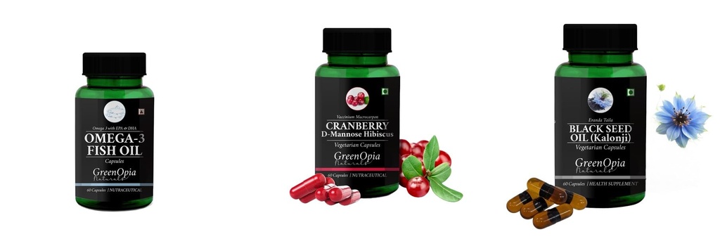 Fish, Cranberry-d-mannose-hibiscus, Black-seed Combo | Convenient Nutrition & Wellness Routine | Multi-Product Pack
