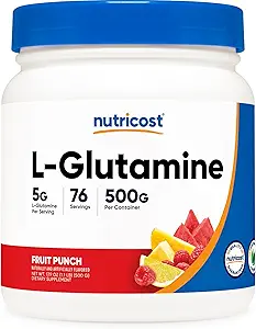 Nutricost L-Glutamine Poudre 500 grammes (Fruit Punch) - (76 portions par bouteille)