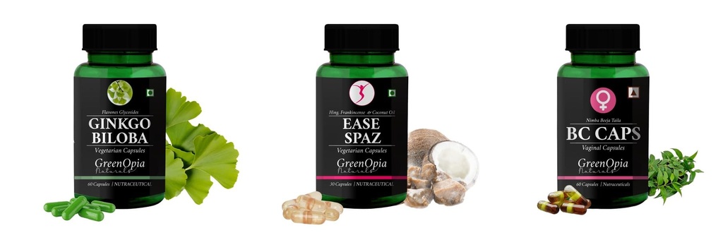 Ginkgo-biloba, Ease-spaz, Bc-caps-vaginal Combo | Convenient Nutrition & Wellness Routine | Multi-Product Pack