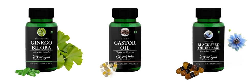 Ginkgo-biloba, Castor, Black-seed Combo | Convenient Nutrition & Wellness Routine | Multi-Product Pack