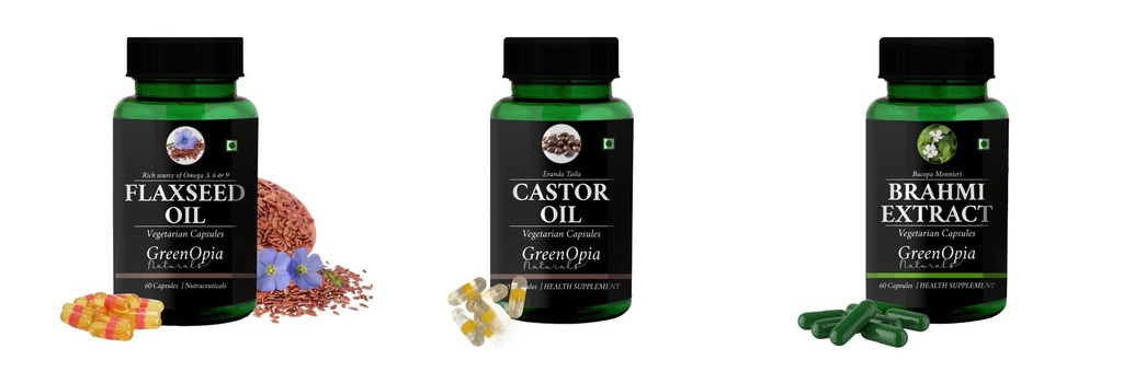 Flax-seed, Castor, Brahmi Combo | Convenient Nutrition & Wellness Routine | Multi-Product Pack