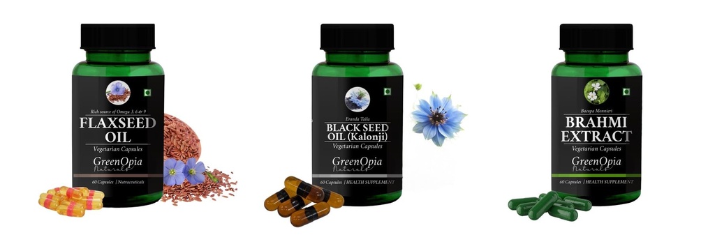 Flax-seed, Black-seed, Brahmi Combo | Convenient Nutrition & Wellness Routine | Multi-Product Pack
