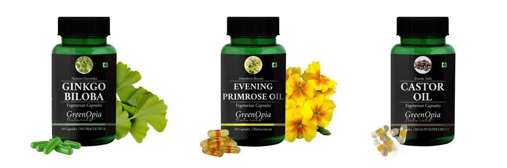 Ginkgo-biloba, Evening-primrose, Castor Combo | Convenient Nutrition & Wellness Routine | Multi-Product P