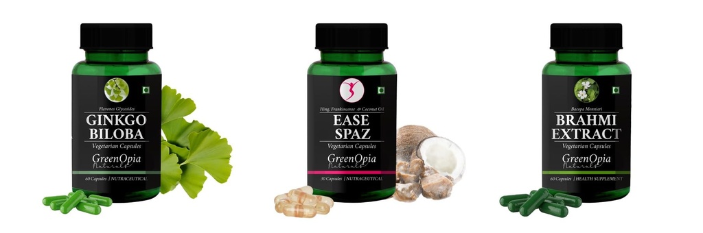 Ginkgo-biloba, Ease-spaz, Brahmi Combo | Convenient Nutrition & Wellness Routine | Multi-Product Pack