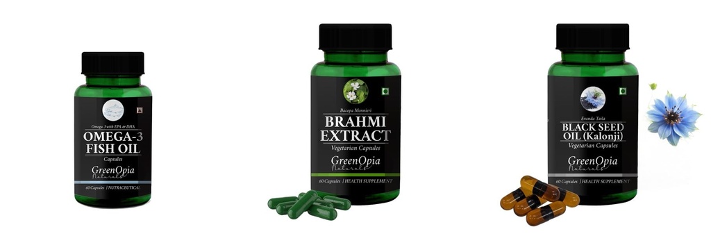 Fish, Brahmi, Black-seed Combo | Convenient Nutrition & Wellness Routine | Multi-Product Pack