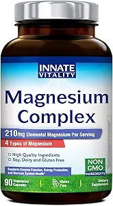 Complexe de Vitalité Innée Magnésium - Glycinate de Magnésium, Malate, Citrate, Oxyde, Formule 4-en-1 pour l'énergie, Bones & Nerves, Vegan & No Gluten, 90 Capsules