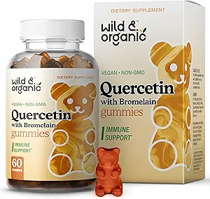Wild & Organic Quercetin avec Gummée de Bromelain 800mg - Supplément de Bromelain végétalien pour Détox pulmonaire et support immunitaire - 60 Gummées non OGM Quercetin