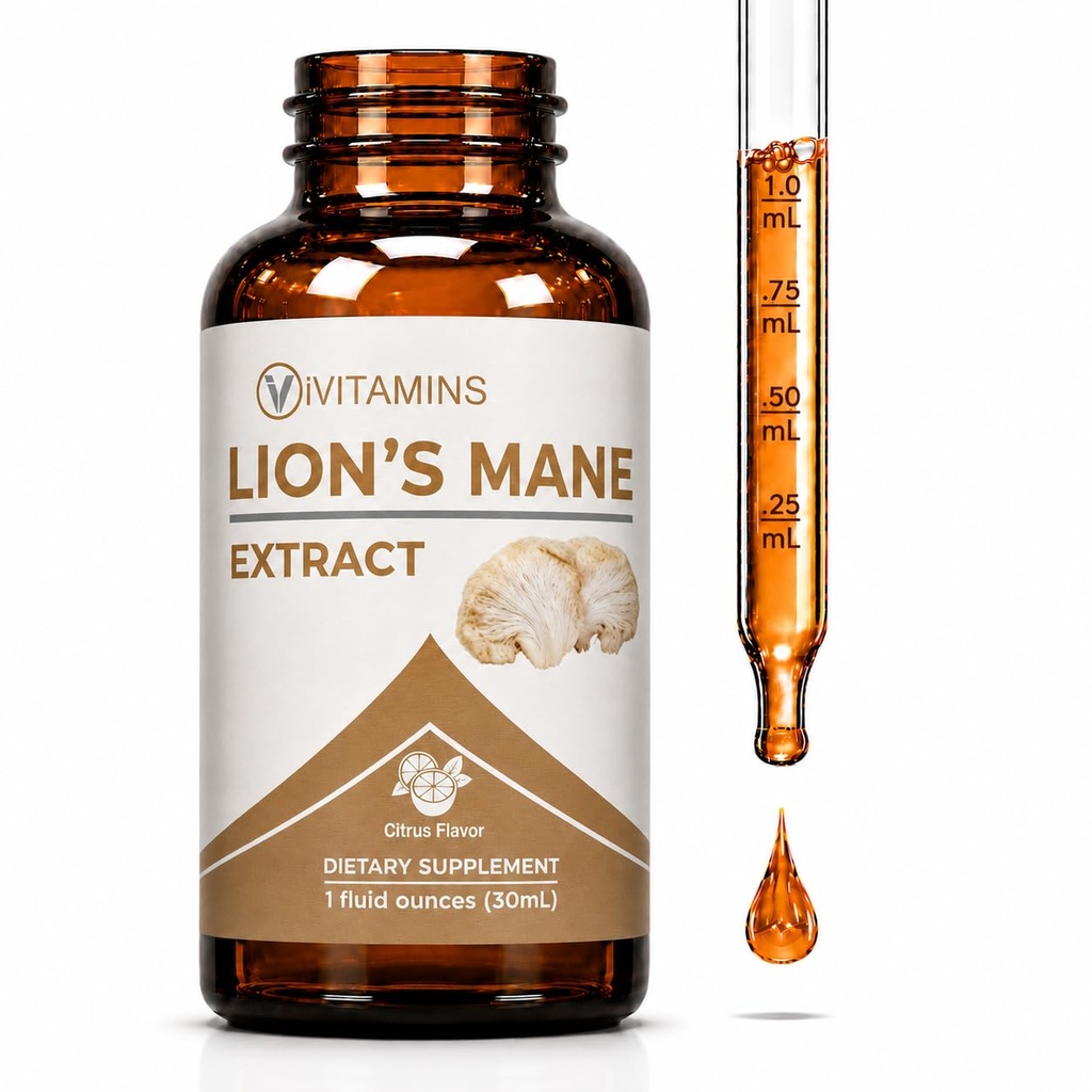 Lions Mane Liquid - Lions Mane Teinture pour Mémoire, Focus & Clarity - Lions Mane Supplément - Lions Mane - Lions Mane Supplément Champignon - Nootropics Supplément Soutien Cerveau - (1 Pack)