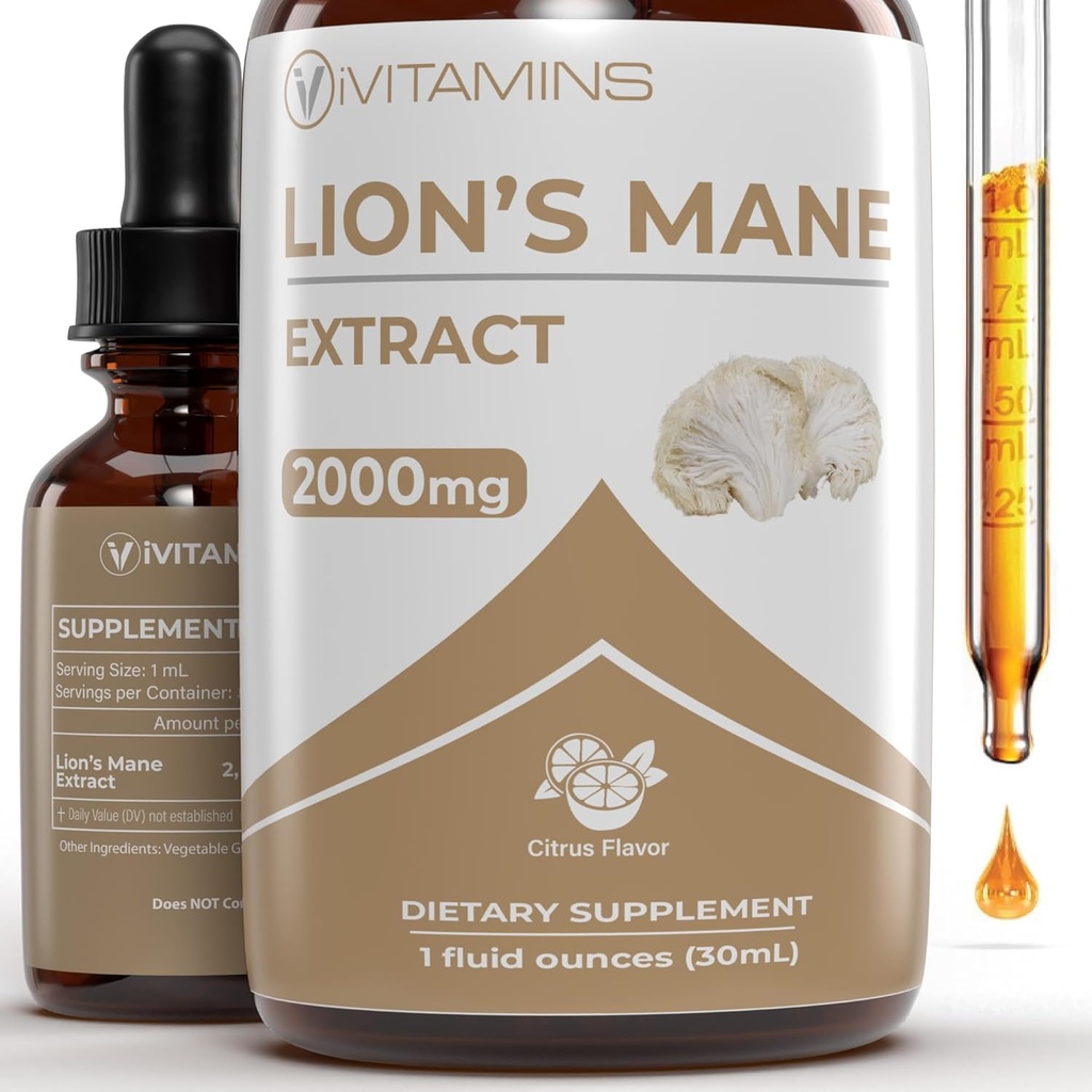 Lions Mane Liquid - Lions Mane Teinture pour Mémoire, Focus & Clarity - Lions Mane Supplément - Lions Mane - Lions Mane Supplément Champignon - Nootropics Supplément Soutien Cerveau - (1 Pack)