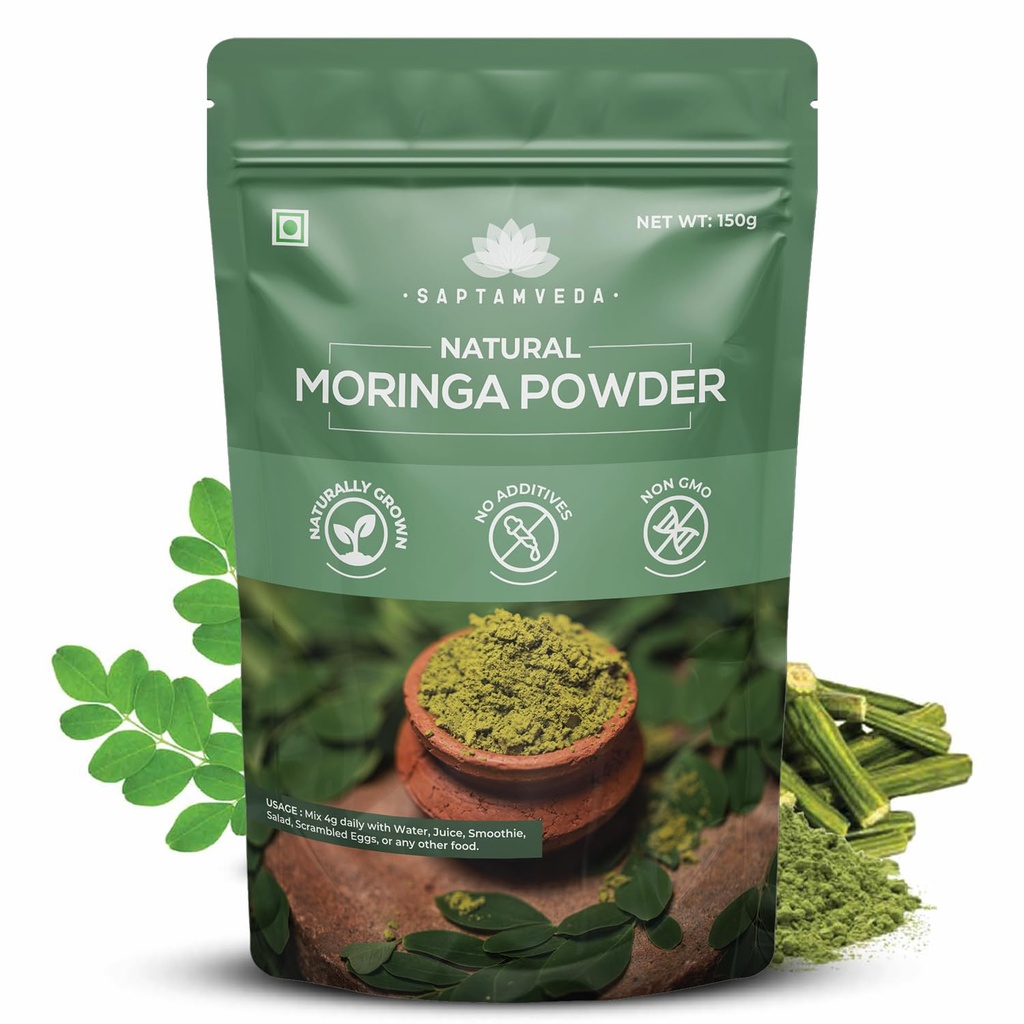 SAPTAMVEDA 100% Moringa Leaf Powder - Healthy Superfood (150 GM) - Made in India