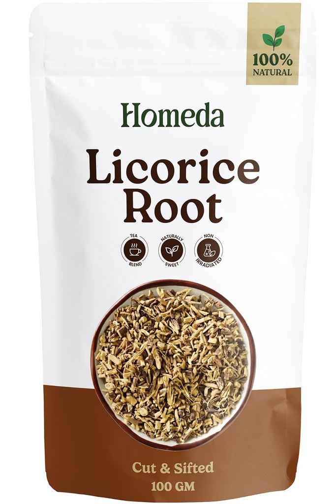 Homeda Mulethi Stick Cut Organic | Licorice Root Tea | Yashtimadhu Sticks Whole for Face Pigmentation | Athimathuram Powder, Jestamadhu - For Cough, Chewing, Eating & Drinking (Tea Cut)