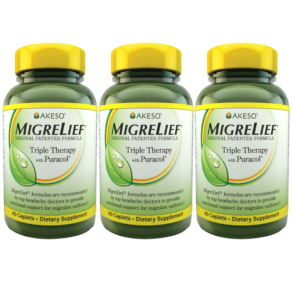 MigreLief Original Formule Triple Thérapie avec Puracol, 60 Compte (paquet de 3)