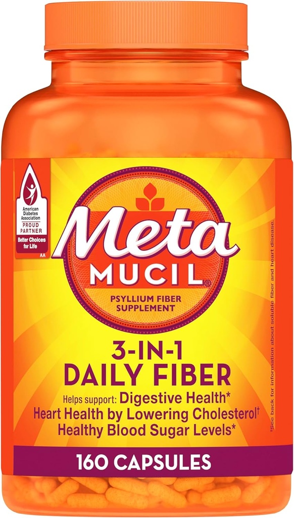 Métamucil Psyllium Husk Fibre Supplément, 3-en-1 pour la santé digestive, à base de plantes, 160 Compte, paquet de 2