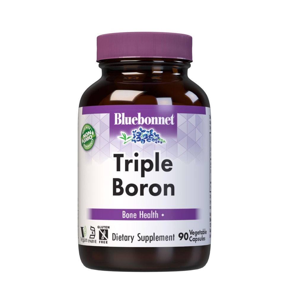 Bluebonnet Triple Boron 3 mg Trace Mineral Bone Support - Boron Supplement for Men & Women with Citrate Aspartate & Glycinate - Vegan, Non-GMO - 90 Vegetarian Capsules, 90 Day Supply