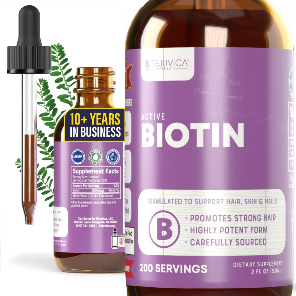 Rejuvica Health Active Biotin - Supplément de biotine liquide avancé - 5000mcg Support cheveux peau et ongles