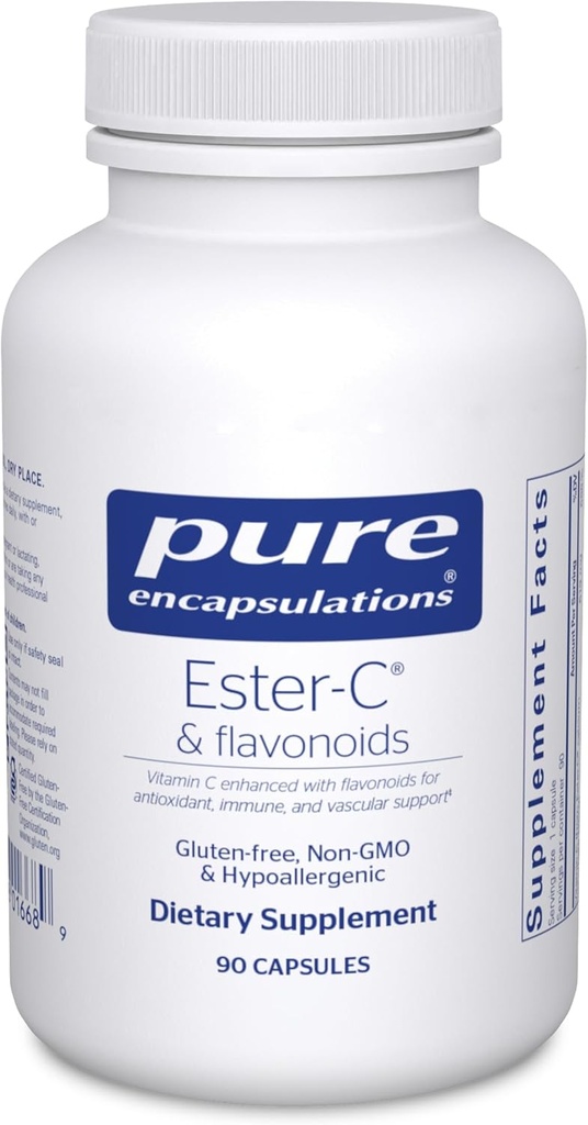 Pure Encapsulations Ester-C & Flavonoïdes - Supplément Vitamine C pour les Antioxydants - Immune & Support vasculaire* avec Calcium & Rutin - Gentle on Digestion - Vegan & Non-GMO - 90 Capsules