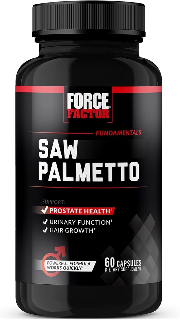 Force Facteur Saw Palmetto pour les hommes, Supplément Prostate pour les hommes pour soutenir la fonction urinaire, Prostate Relief et la croissance des cheveux, avec BioPerine pour l'absorption supérieure, 60 Capsules