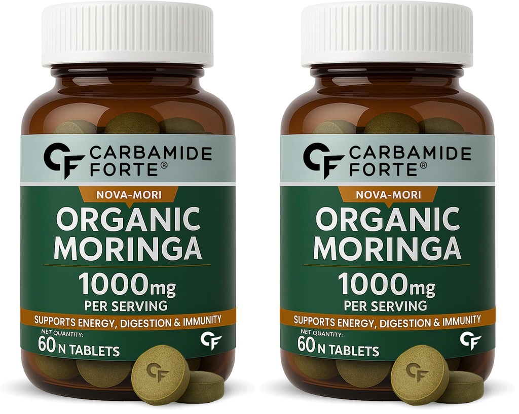 Carbamide Forte Organic Moringa Tablets with 1000mg Moringa Leaves Extract | Drumstick Leafs Powder Tablets for Immunity, Digestion & Energy | Drumstick Leaves Powder Tablets | 60 Veg Tablets