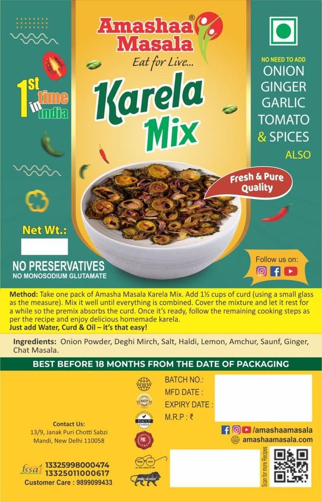 Amashaa Masala Karela Mix, No Preservatives, No MSG 250g