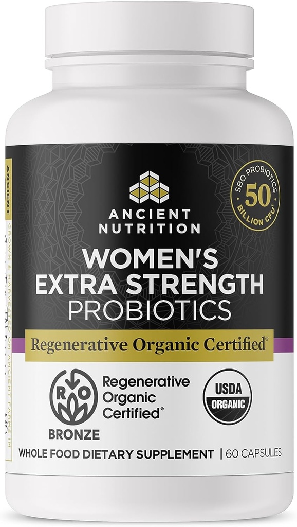 Probiotiques certifiés biologiques régénératifs pour les femmes, les probiotiques Femmes Extra Strength, Healthy Digestion and Immune System Function Support, 25 milliards d'UCF* par service, 60 comtes