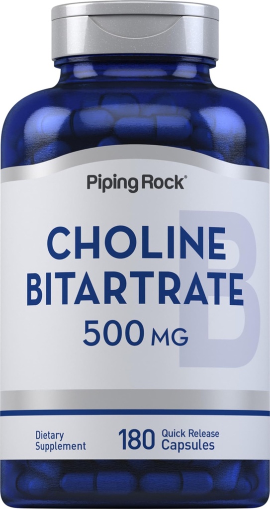 Piping Rock Choline Bitartrate 500mg | 180 Capsules | Non-GMO, Gluten Free Supplement