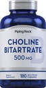 Piping Rock Choline Bitartrate 500mg | 180 Capsules | Non-GMO, Gluten Free Supplement