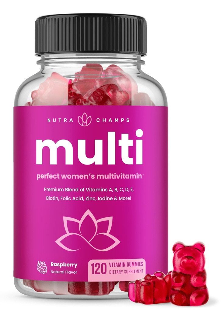 Multivitamines NutraChamps pour les femmes, 120 Compte, Vitamines A, B, C, D, E, Biotine, Acide folique, Multivitamines Gummy pour les femmes, Vitamines Gummy pour les femmes