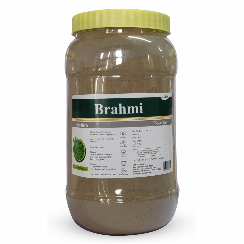 Jain Organic Brahmi Powder 800g | Hair Growth & Hair Care | Natural Brain Memory Support | Healthy Hair & Mind Wellness | Chemical-Free Ayurvedic Powder