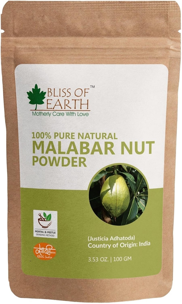 Bliss of Earth� 100% Pure & Natural Malabar Nut Powder (Adusa) 100GM | Vasika Powder | Healthy Skin | Natural Blood Purifier | joint Pain Reliver | Balance Pitta & Kapha Doshas |