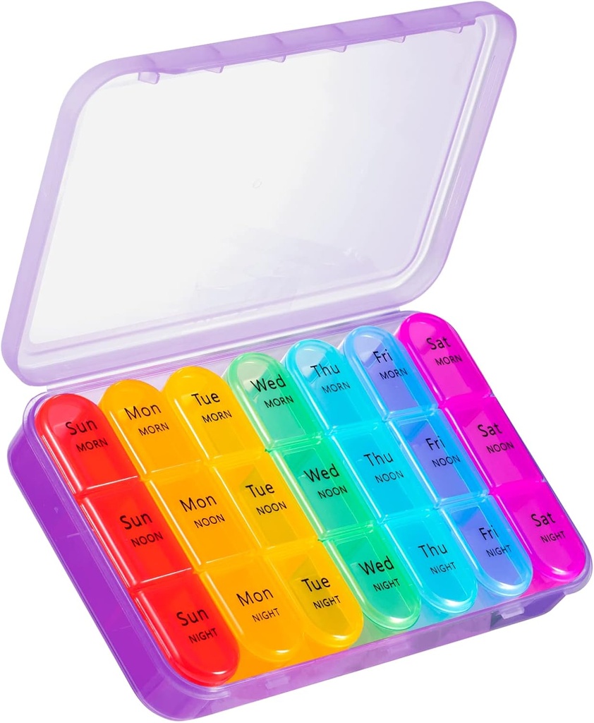 Asprink Pill Organizer 3 fois par jour, grand cas de pilule avec 21 compartiments organisateur de pilules de voyage, pour tenir les vitamines, la médecine