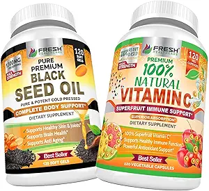 FRESH HEALTHCARE Huile de graines noires et 100% de vitamine naturelle C - Bundle