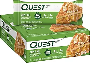 Quest Nutrition Barre protéinée à la tarte aux pommes, 20g de protéines, 4g de glucides nets, 2g de sucre, sans gluten, ami des kétos, 12 Compte