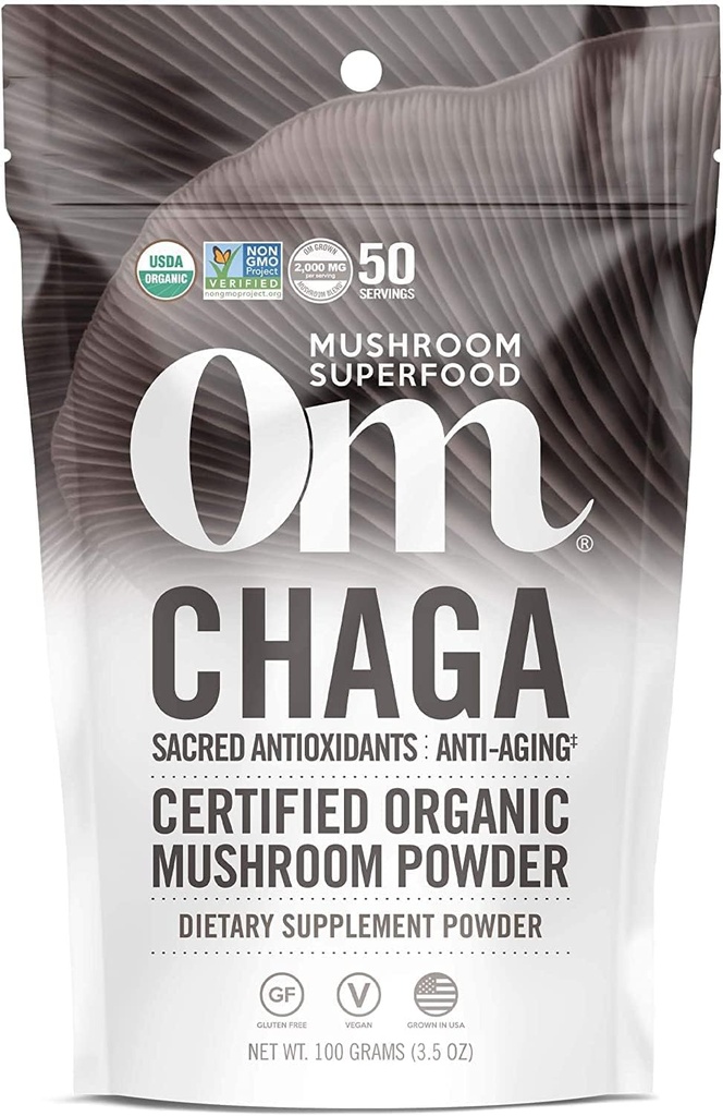 Om Champignon Superfood Chaga Poudre de Champignon Biologique, 3.5 Ounce, 50 portions, É.-U. Grown, Antioxydants Sacrés & Immunissance Support, Supplément de Champignon Superfood