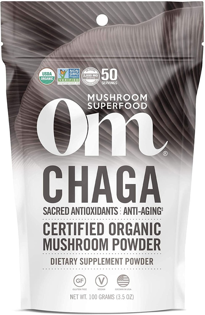Om Champignon Superfood Chaga Poudre de Champignon Biologique, 3.5 Ounce, 50 portions, É.-U. Grown, Antioxydants Sacrés & Immunissance Support, Supplément de Champignon Superfood